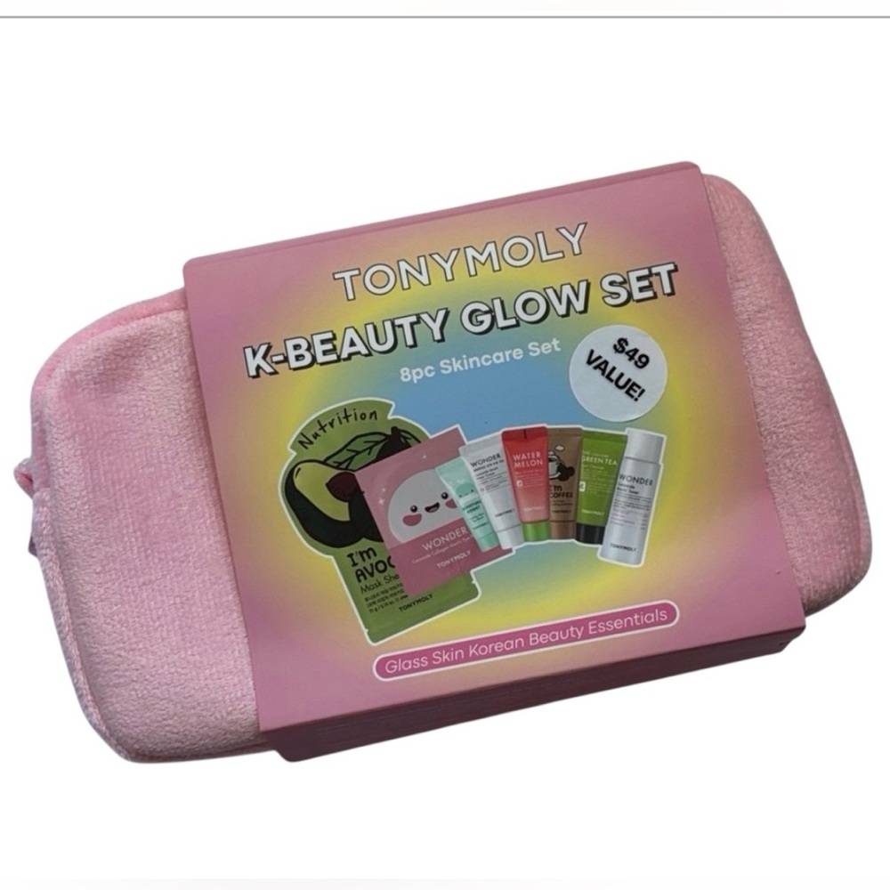 TONYMOLY K-Beauty Glow Set 8 PC Skincare Set Soft Pink Zipper Travel Pouch NWT 2